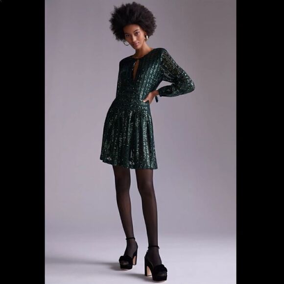 Anthropologie Sequined Open-Back Mini Dress - Picture 1 of 7